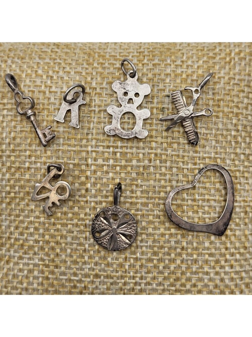 Fab Vintage Sterling Silver Charm Charms lot Teddy Love Heart Sand dollar Key